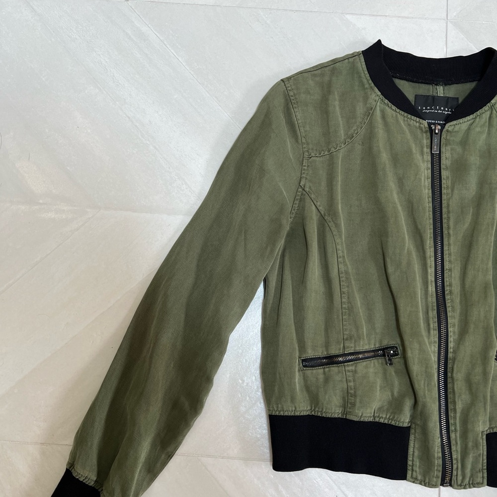 Sanctuary Army/Olive green Bomber Jacket with Black Accents - size small - Picture 5 of 7